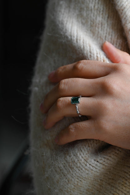 Solid Gold Lab Grown Emerald Engagement Ring, Promise Ring, Wedding Ring, Anniversary Gift Birthday Gift Valentine's Day Gift for Women Wife
