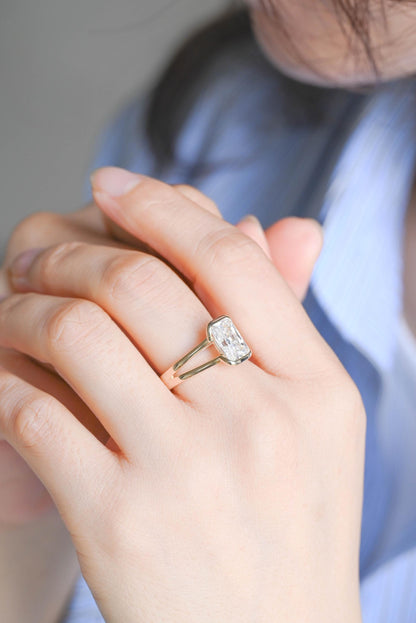 Solid Gold Radiant Moissanite Engagement Ring, Anniversary Gift for Her
