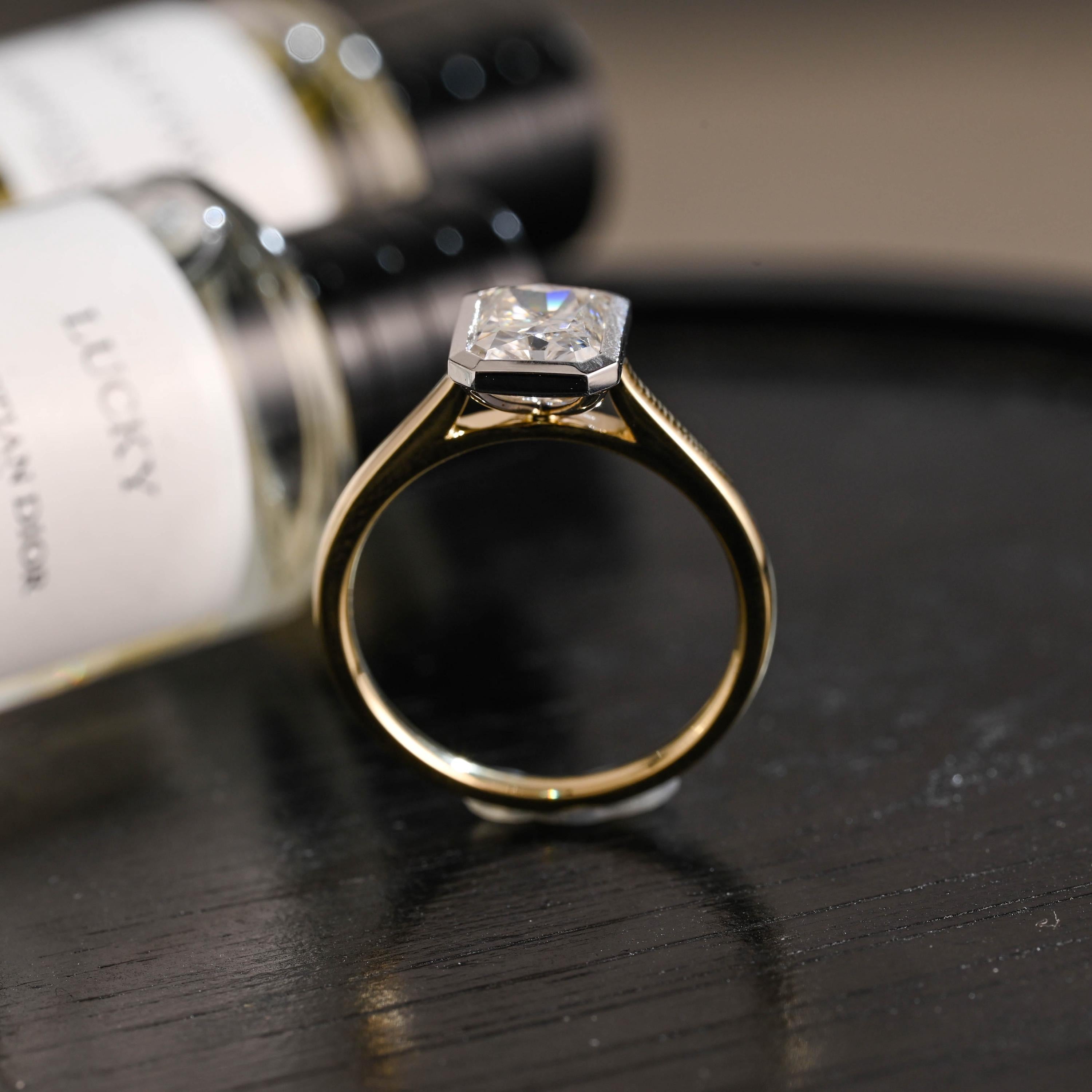 Solid Gold Two Tone Radiant Moissanite Engagement Ring, Anniversary Gift Birthday Gift for Women