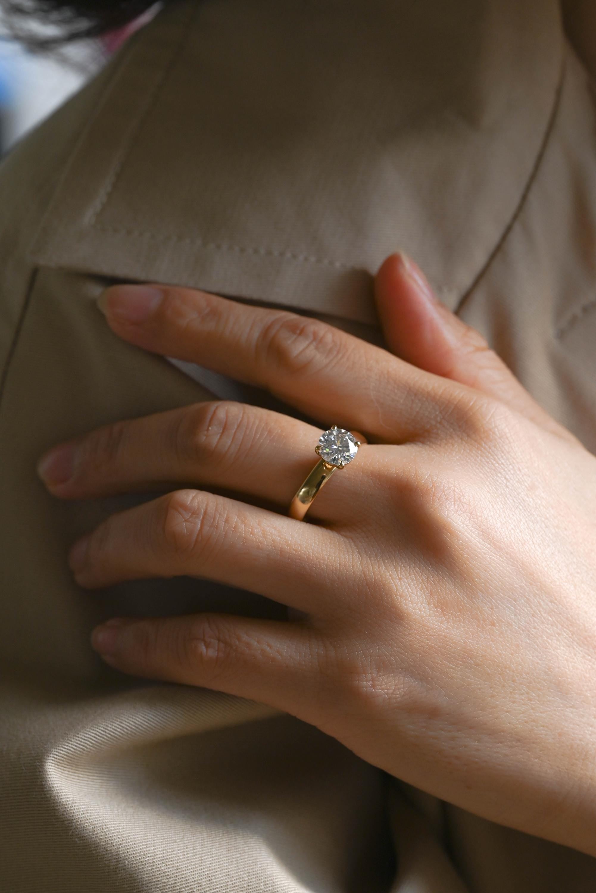 4mm Solid Gold Round Cut Moissanite Engagement Ring, Wedding Ring, Anniversary Gift for Women