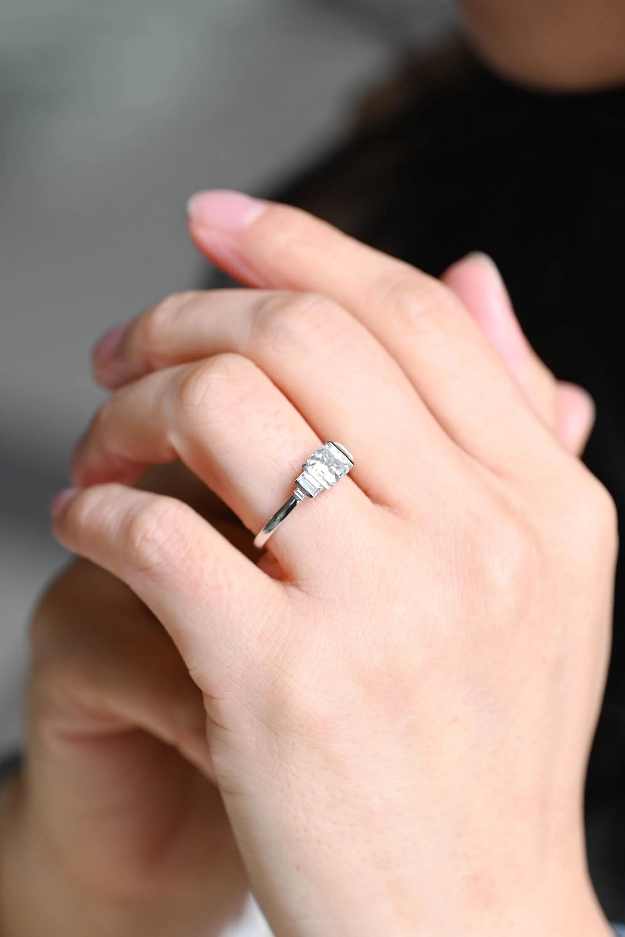 Solid Gold Asscher Cut Moissanite Engagement Ring, Anniversary Gift Birthday Gift for Women Wife