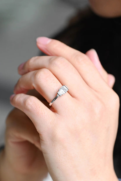 Solid Gold Asscher Cut Moissanite Engagement Ring, Anniversary Gift Birthday Gift for Women Wife