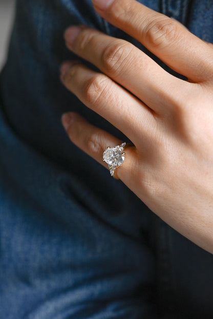 Solid Gold Oval Cut Moissanite Engagement Ring, Anniversary Gift for Women