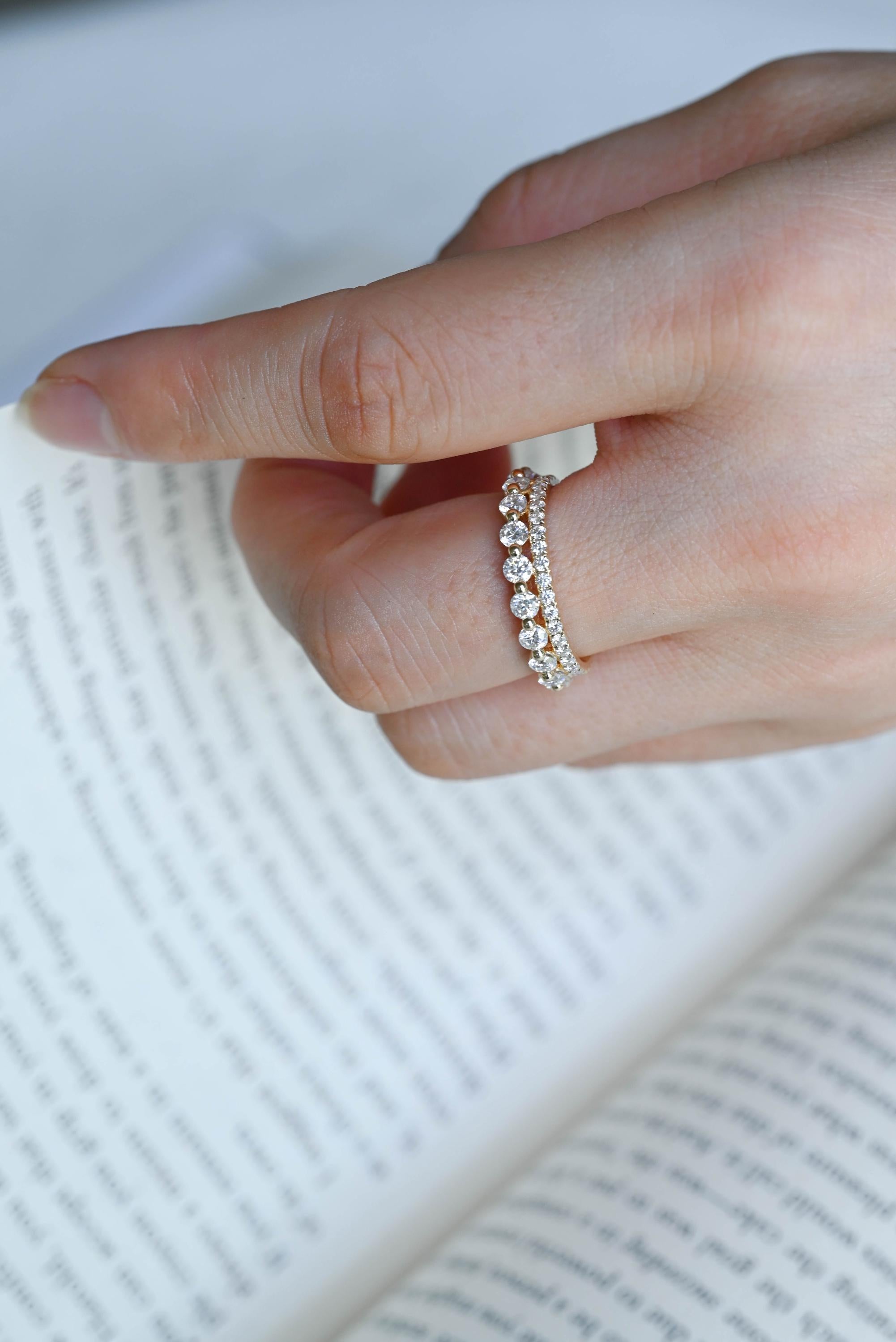 Solid Gold Round Cut Moissanite Wedding Band, Anniversary Ring