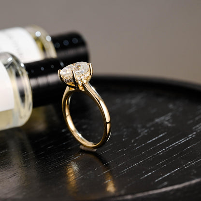 Solid Gold Oval Cut Moissanite Engagement Ring, Anniversary Gift Birthday Gift for Women Wife