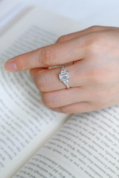 Solid Gold Emerald Cut Moissanite Engagement Ring, Proposal Ring, Promise Ring, Wedding Ring, Anniversary Gift Birthday Gift for Women Wife