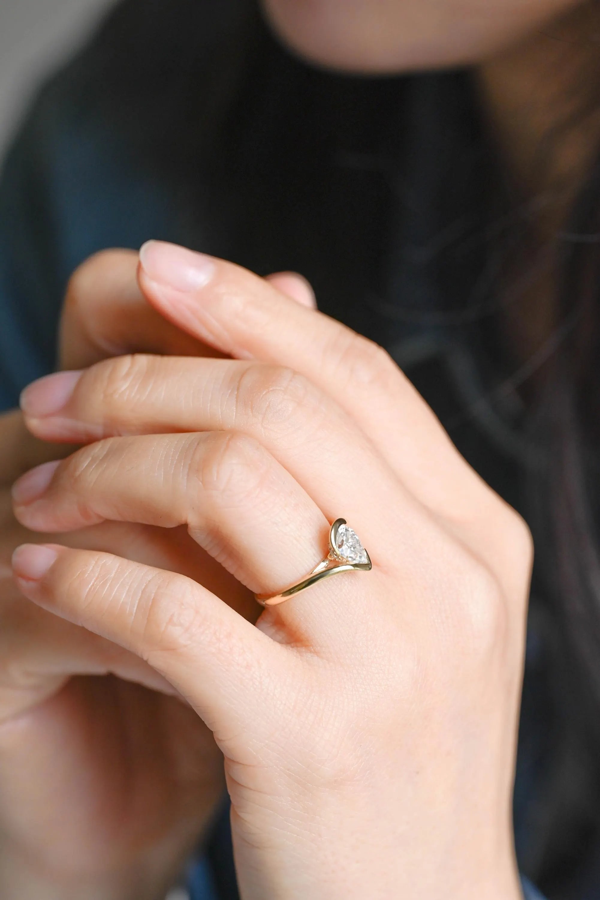 Solid Gold Pear Cut Moissanite Engagement Ring, Proposal Ring, Anniversary Gift Birthday Gift for Women Wife