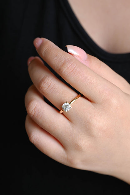 Solid Gold Cushion Cut Moissanite Engagement Ring, Solitaire Cushion Cut Moissanite Wedding Ring, Anniversary Ring, Low Setting Cushion Ring