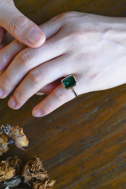 Solid Gold Lab Grown Emerald Engagement Ring, Promise Ring, Wedding Ring, Anniversary Gift Birthday Gift Valentine's Day Gift for Women Wife