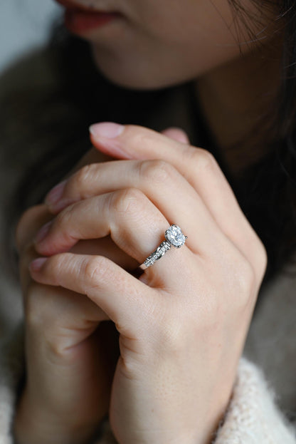 Solid Gold Oval Cut Moissanite Engagement Ring, Anniversary Gift Birthday Gift for Women Wife