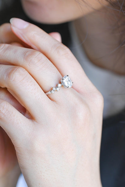 Solid Gold Oval Cut Moissanite Engagement Ring, Anniversary Gift Birthday Gift for Women Wife