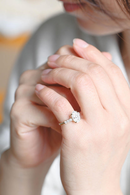 Solid Gold Oval Cut Moissanite Engagement Ring, Anniversary Gift Birthday Gift for Women Wife