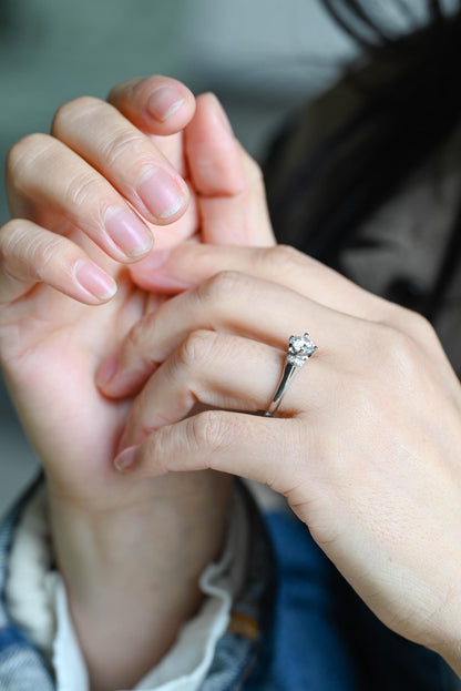 Solid Gold Round Cut Moissanite Engagement Ring, Anniversary Gift Birthday Gift for Women Wife