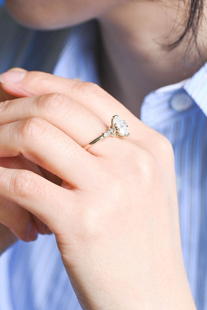 Solid Gold Oval Cut Moissanite Engagement Ring, Anniversary Gift Birthday Gift for Women Wife