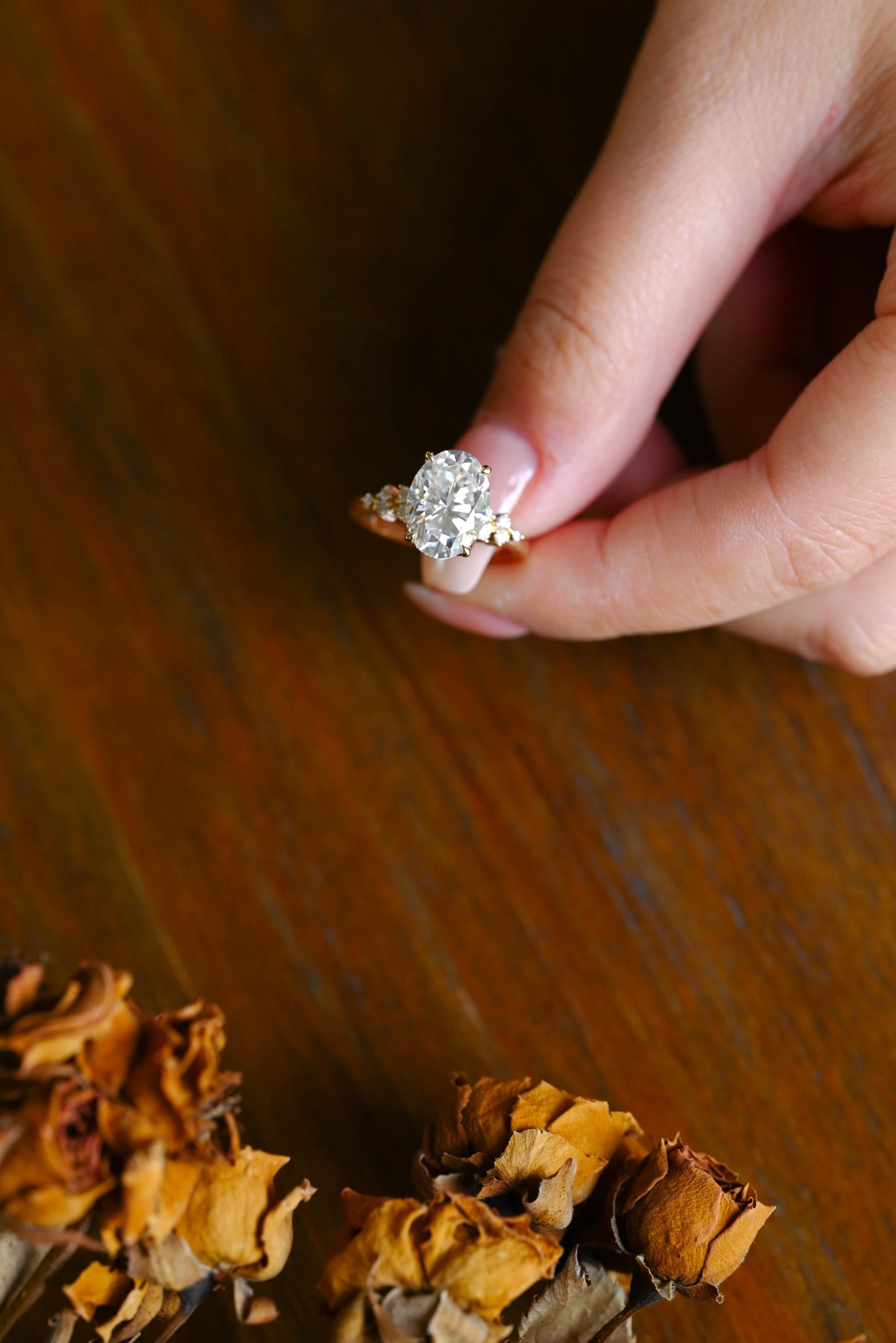 Solid Gold Oval Cut Moissanite Engagement Ring, Anniversary Gift Birthday Gift for Women Wife
