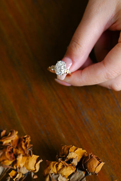 Solid Gold Oval Cut Moissanite Engagement Ring, Anniversary Gift Birthday Gift for Women Wife
