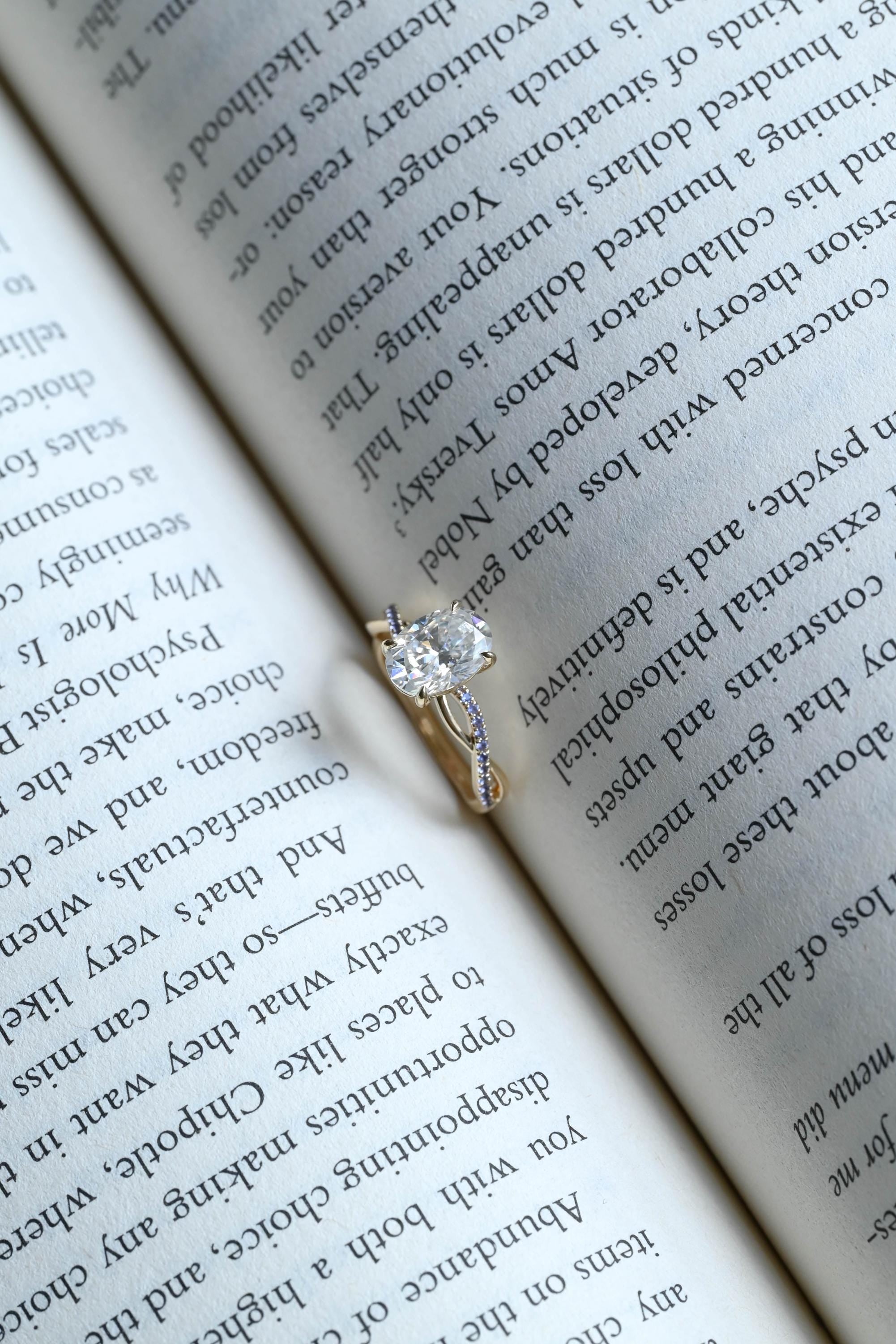 Solid Gold Oval Cut Moissanite Engagement Ring, Twisted Proposal Ring