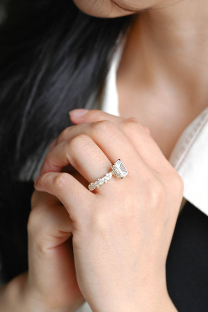 Solid Gold Emerald Cut Moissanite Engagement Ring, Proposal Ring, Promise Ring, Wedding Ring, Anniversary Gift Birthday Gift for Women Wife