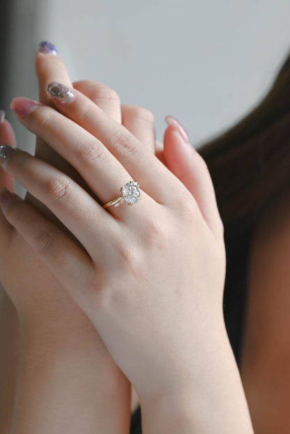 Solid Gold Oval Cut Moissanite Engagement Ring, ByPass Proposal Ring