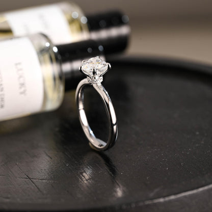 Solid Gold Heart Cut Moissanite Engagement Ring, Hidden Halo Proposal Ring, Promise Ring, Wedding Ring