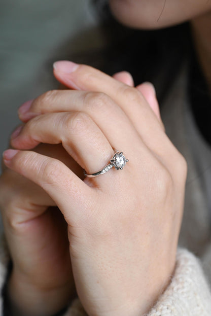 Solid Gold Round Cut Moissanite Engagement Ring, Anniversary Gift Birthday Gift for Women Wife