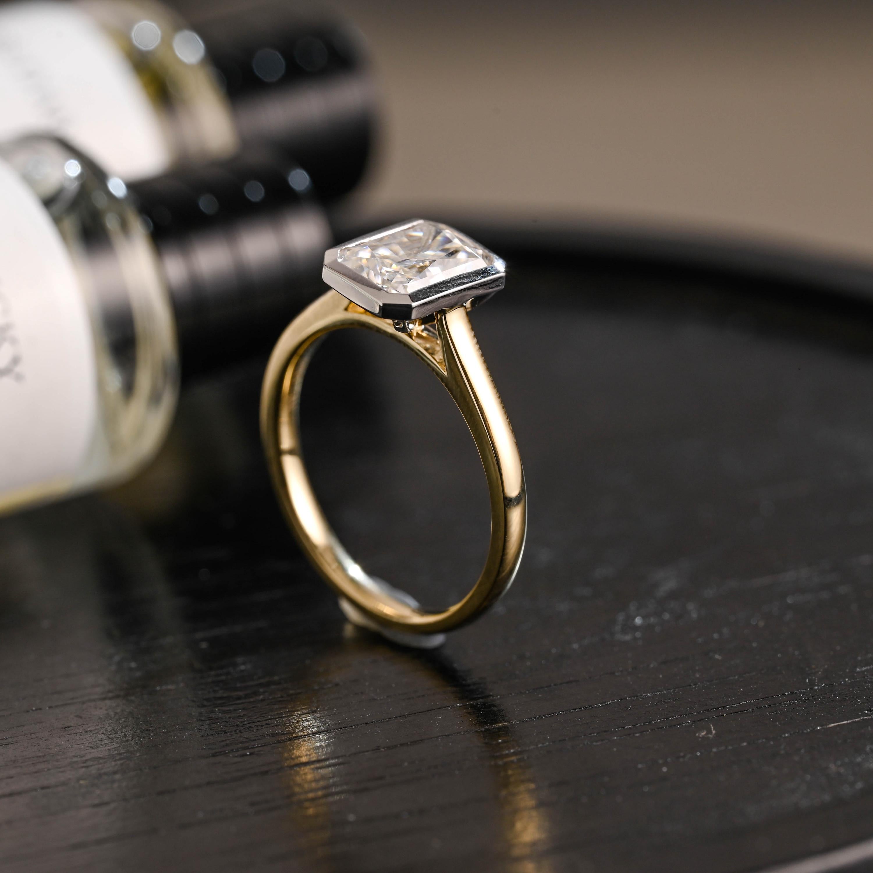 Solid Gold Two Tone Radiant Moissanite Engagement Ring, Anniversary Gift Birthday Gift for Women
