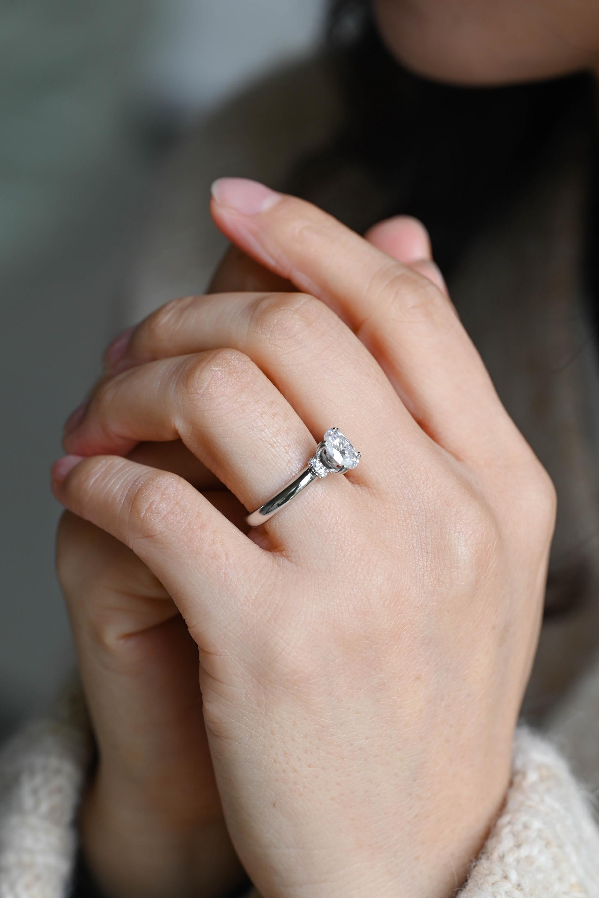 Solid Gold Oval Cut Moissanite Engagement Ring, Anniversary Gift Birthday Gift for Women Wife