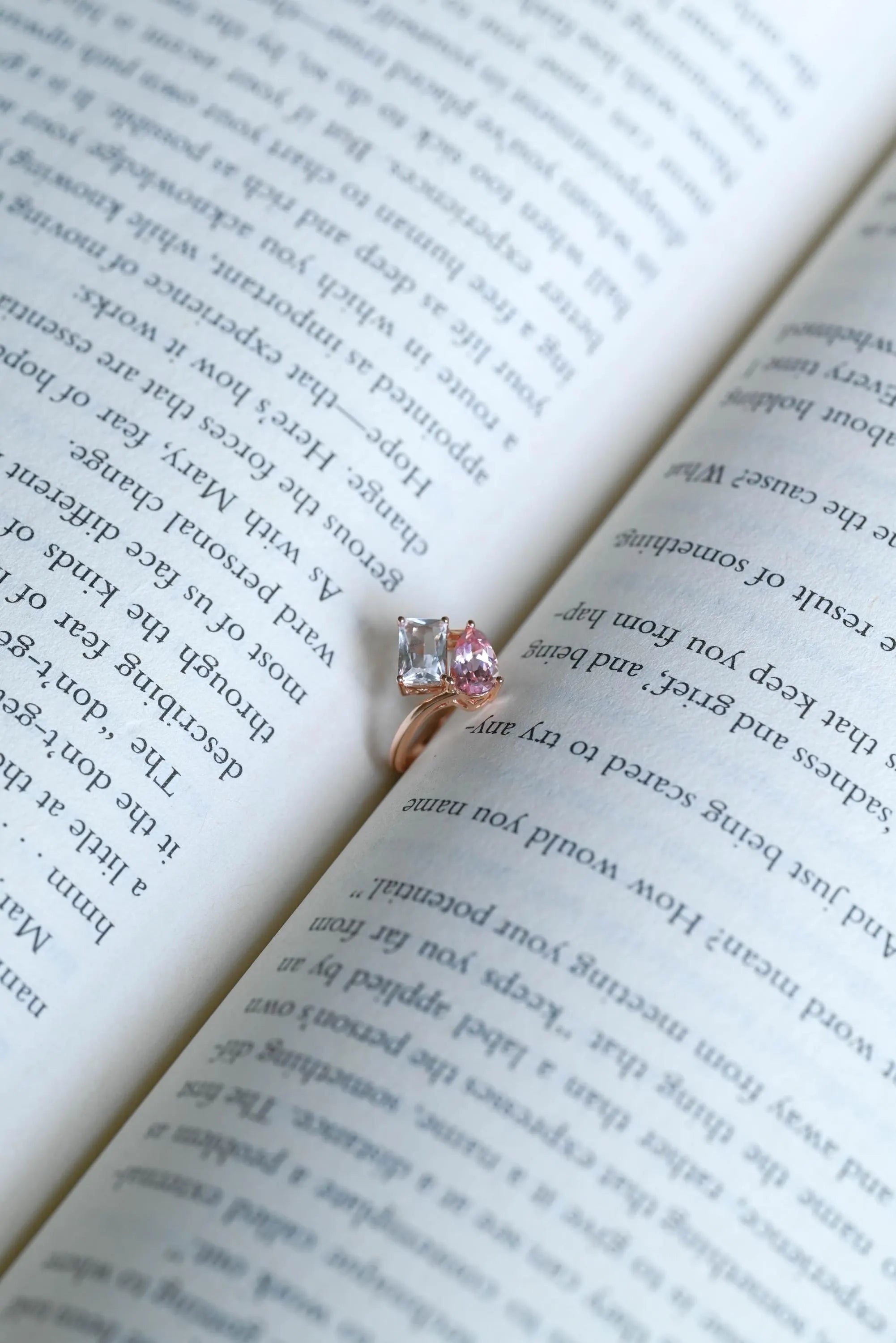Solid Gold Toi et Moi Lab Grown Pink Sapphire & Emerald Cut Two Stone Moissanite Engagement Ring