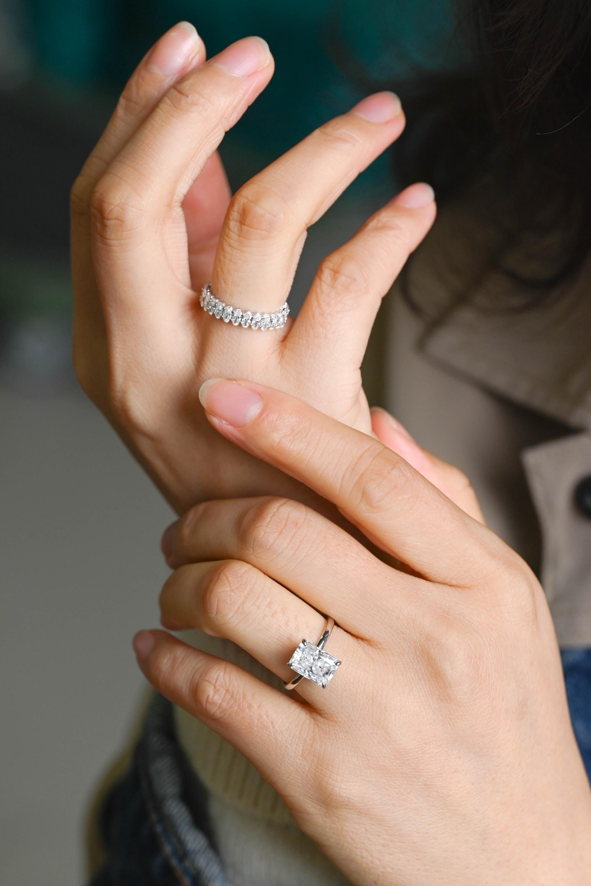 Ascot Radiant Cut Moissanite Engagement Ring Set, Solid Gold Oval Cut Wedding Ring