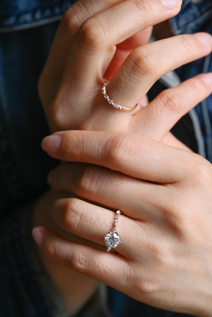 Solid Gold Round Cut Moissanite Engagement Ring Set, Marquise Bridal Round Wedding Ring Set