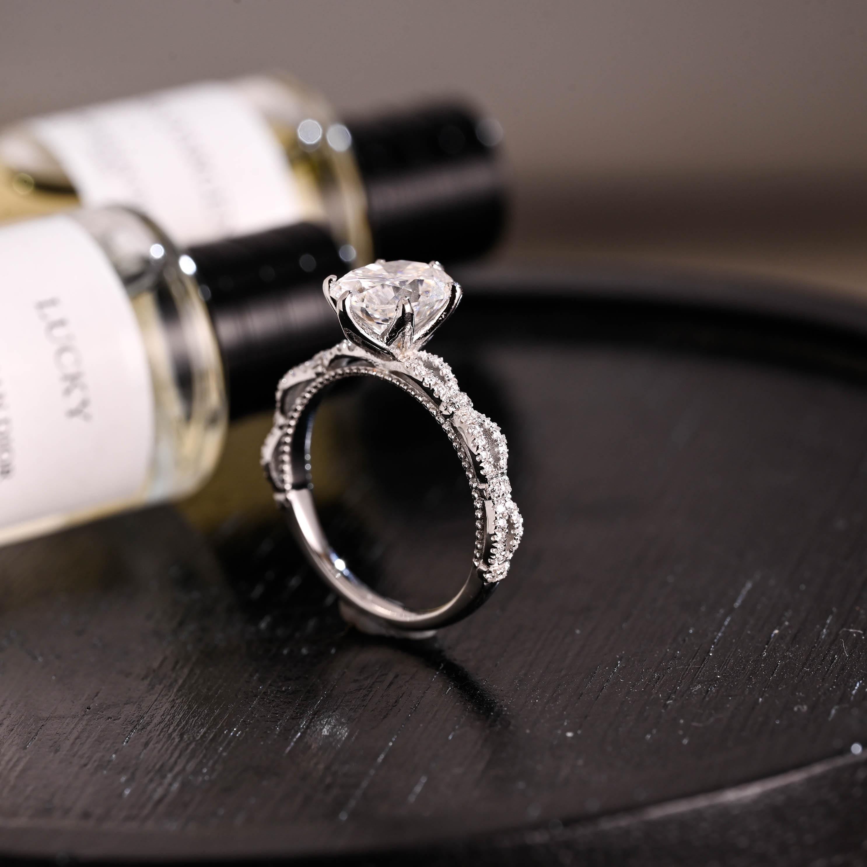 Solid Gold Oval Cut Moissanite Engagement Ring, Anniversary Gift Birthday Gift for Women Wife
