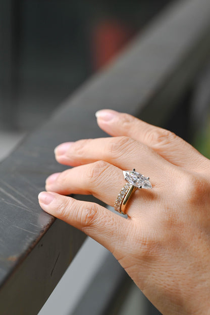Beaded Marquise Moissanite Solid Gold Engagement Ring, Vintage Style Ring