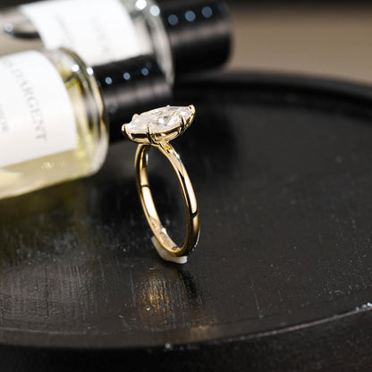 Solid Gold Marquise Cut Moissanite Engagement Ring, Anniversary Ring