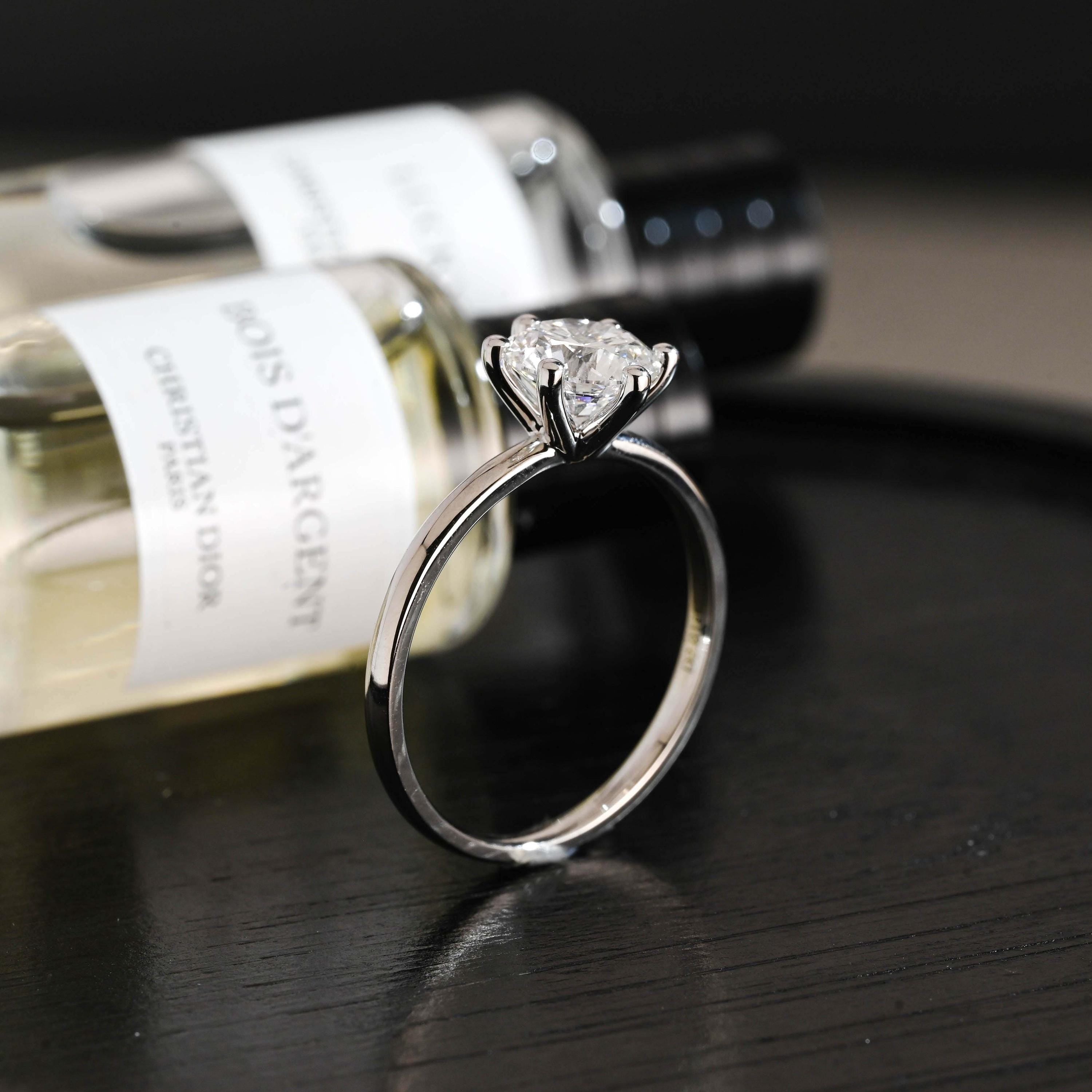 Solid Gold Solitaire Round Cut Moissanite Engagement Ring, Wedding Ring