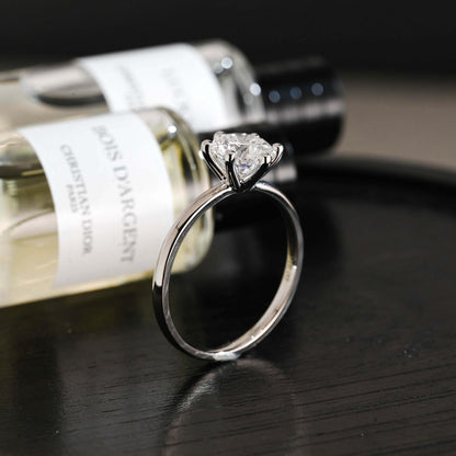 Solid Gold Solitaire Round Cut Moissanite Engagement Ring, Wedding Ring