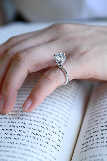 Solid Gold High Setting Round Moissanite Engagement Ring, Anniversary Gift Birthday Gift for Wife