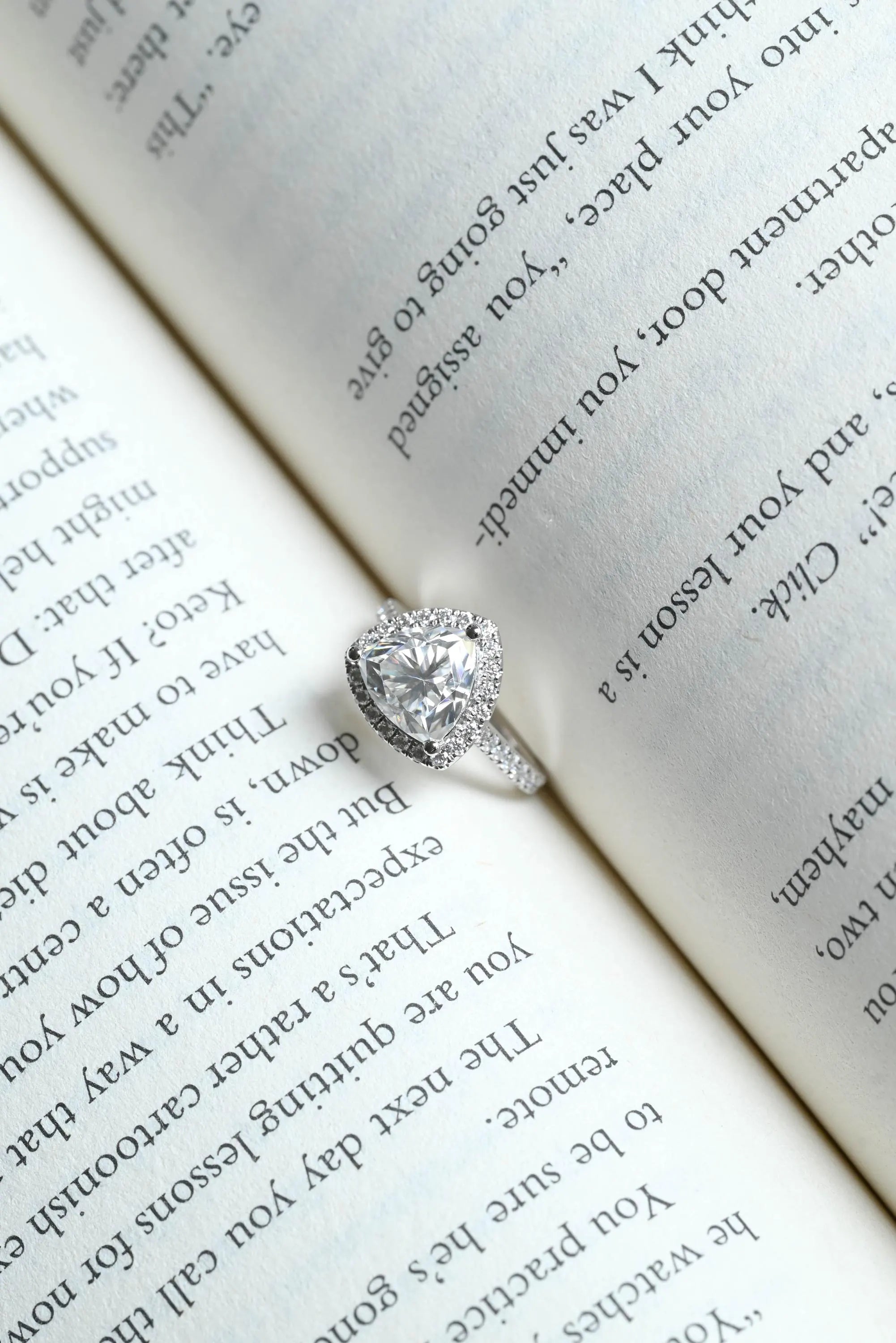 Trilliant Cut Moissanite Engagement Ring, Halo Pave Cathedral Trilliant Cut Wedding Ring