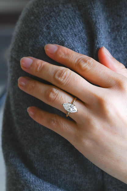 Tulip Marquise Moissanite Engagement Ring, Solid Gold Promise Ring