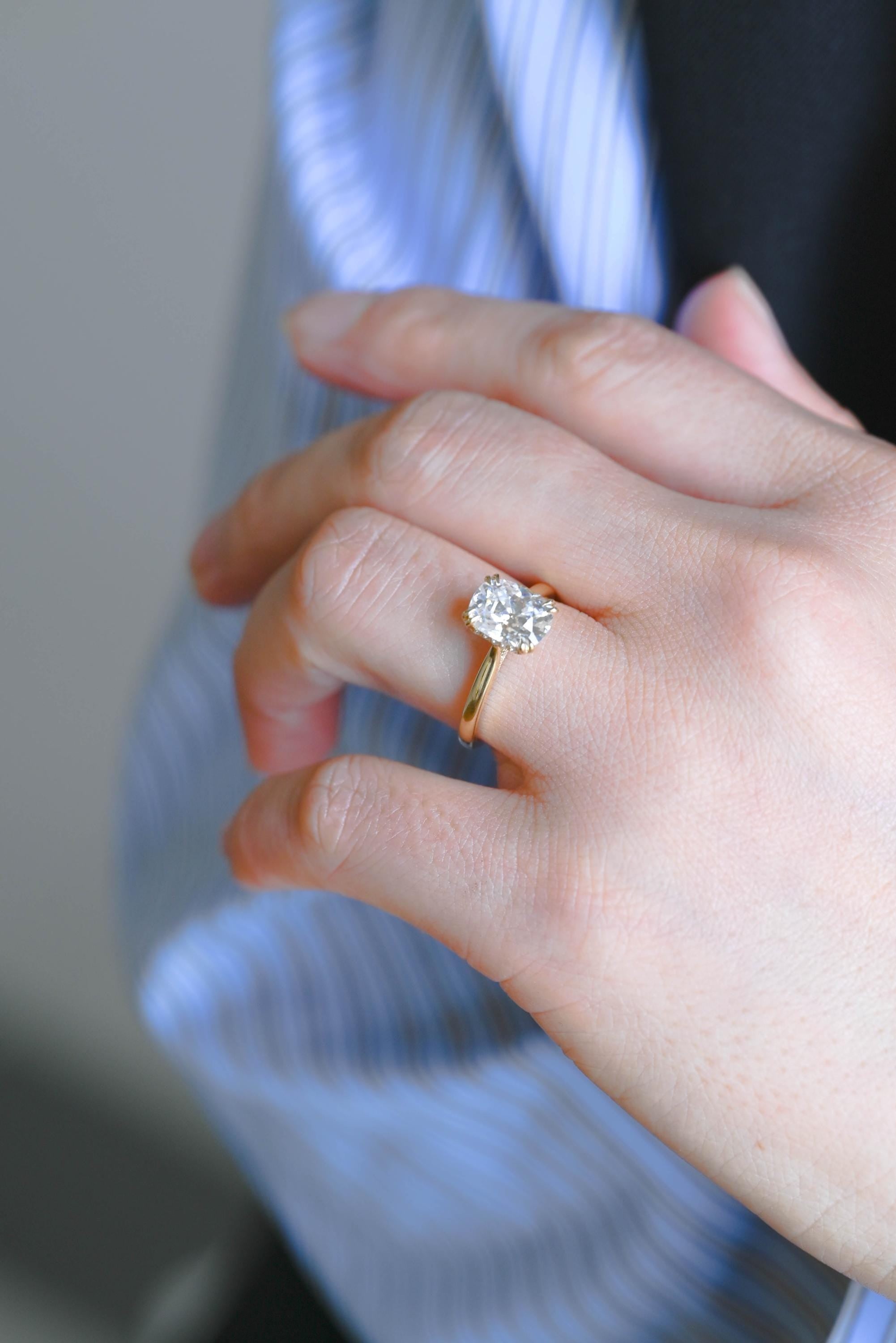Hidden Halo Elongated Cushion Moissanite Engagement Ring, Solid Gold Proposal Ring, Promise Ring, Wedding Ring, Anniversary Gift for Women
