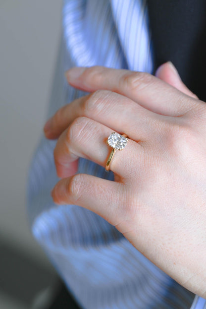 Hidden Halo Elongated Cushion Moissanite Engagement Ring, Solid Gold Proposal Ring, Promise Ring, Wedding Ring, Anniversary Gift for Women