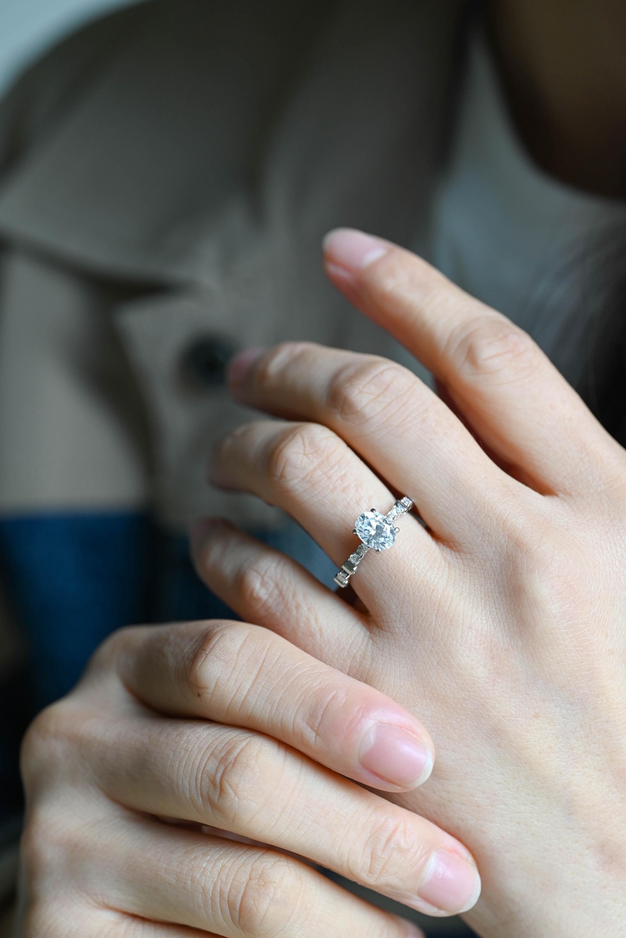 Solid Gold Oval Cut Moissanite Engagement Ring, Anniversary Gift Birthday Gift for Women Wife