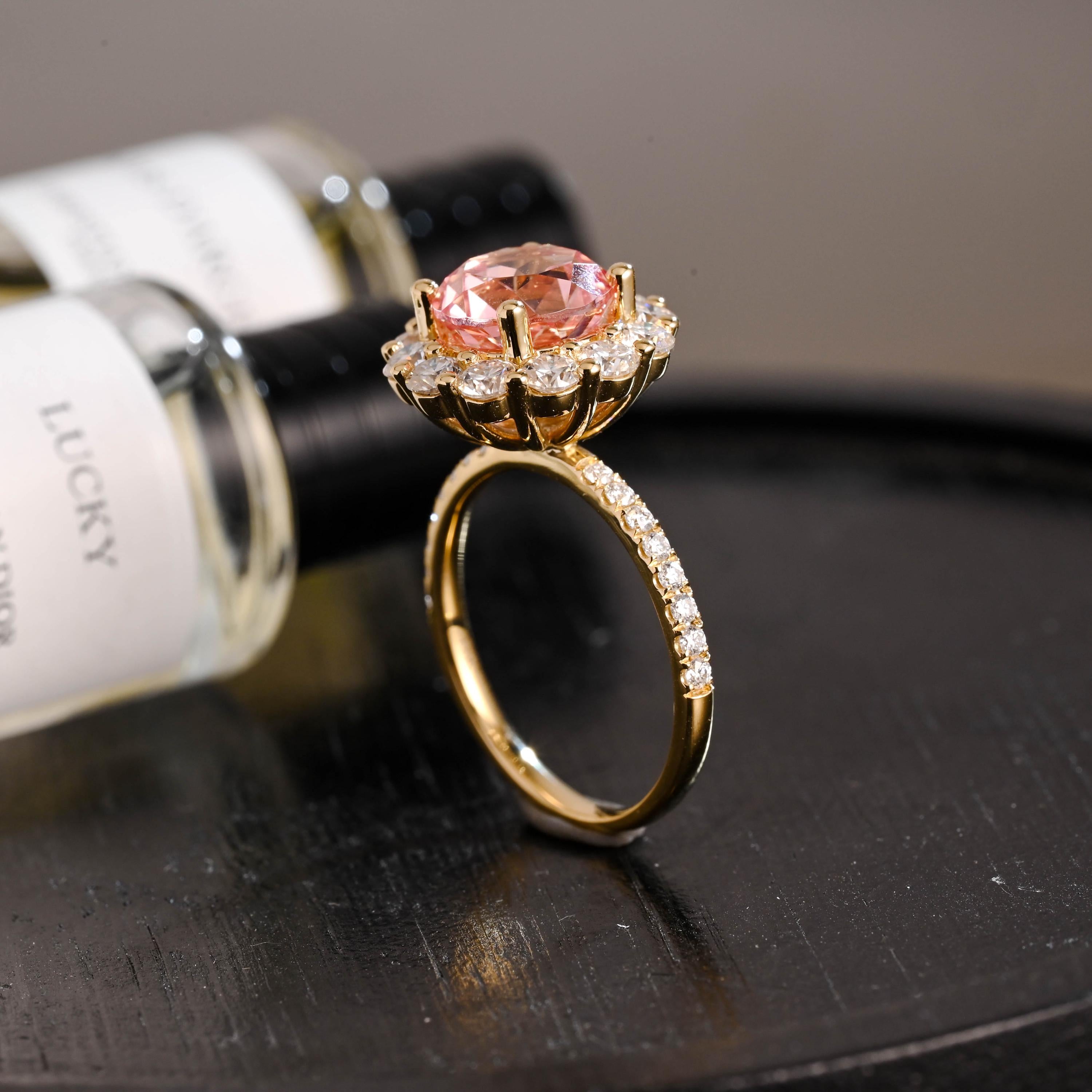 Solid Gold Round Cut Pink Sapphire Engagement Ring, Anniversary Gift Birthday Gift for Women Wife