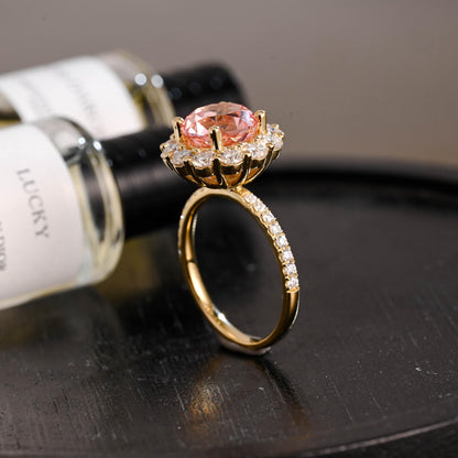 Solid Gold Round Cut Pink Sapphire Engagement Ring, Anniversary Gift Birthday Gift for Women Wife