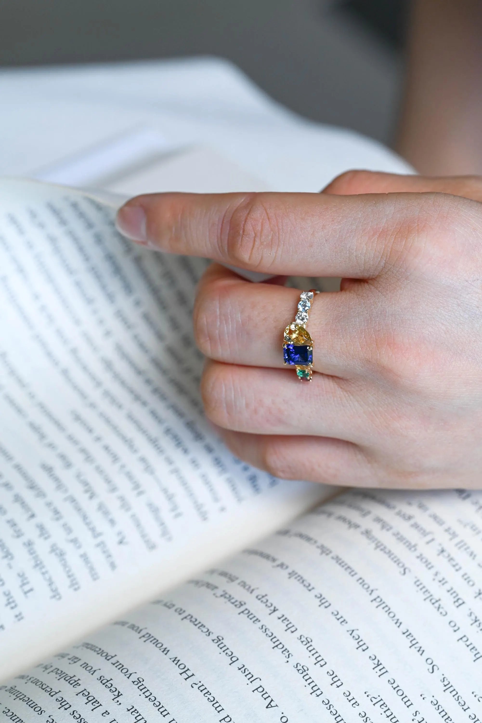 Solid Gold Toi et Moi Emerald Cut Lab Grown Sapphire & Pear Citrine Engagement Ring