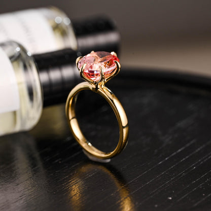 Solid Gold Oval Cut Lab Grown Pink Sapphire Engagement Ring, Nature Inspired Ring
