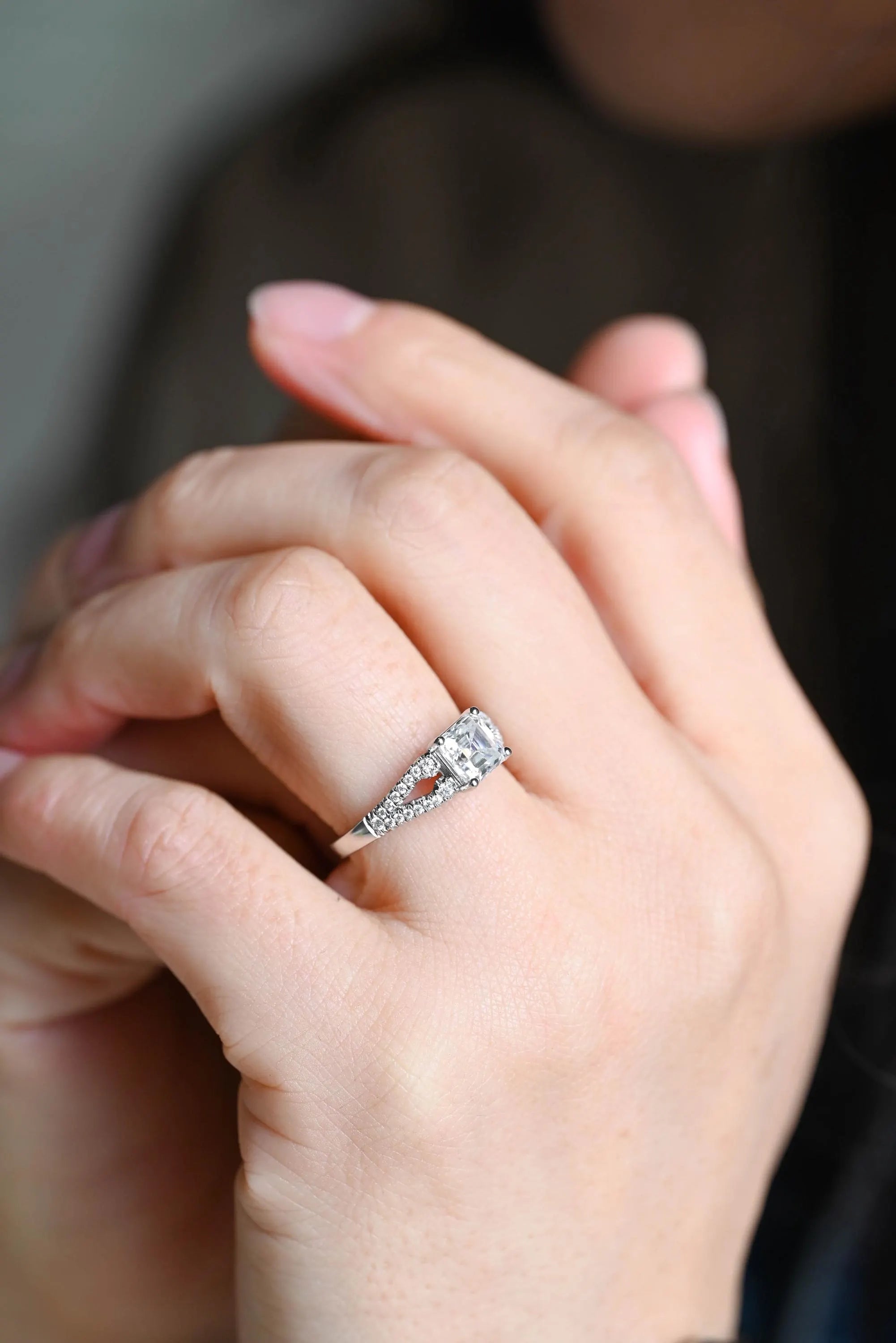 Solid Gold Asscher Cut Moissanite Engagement Ring, Proposal Ring, Promise Ring, Wedding Ring, Anniversary Gift Birthday Gift for Women Wife