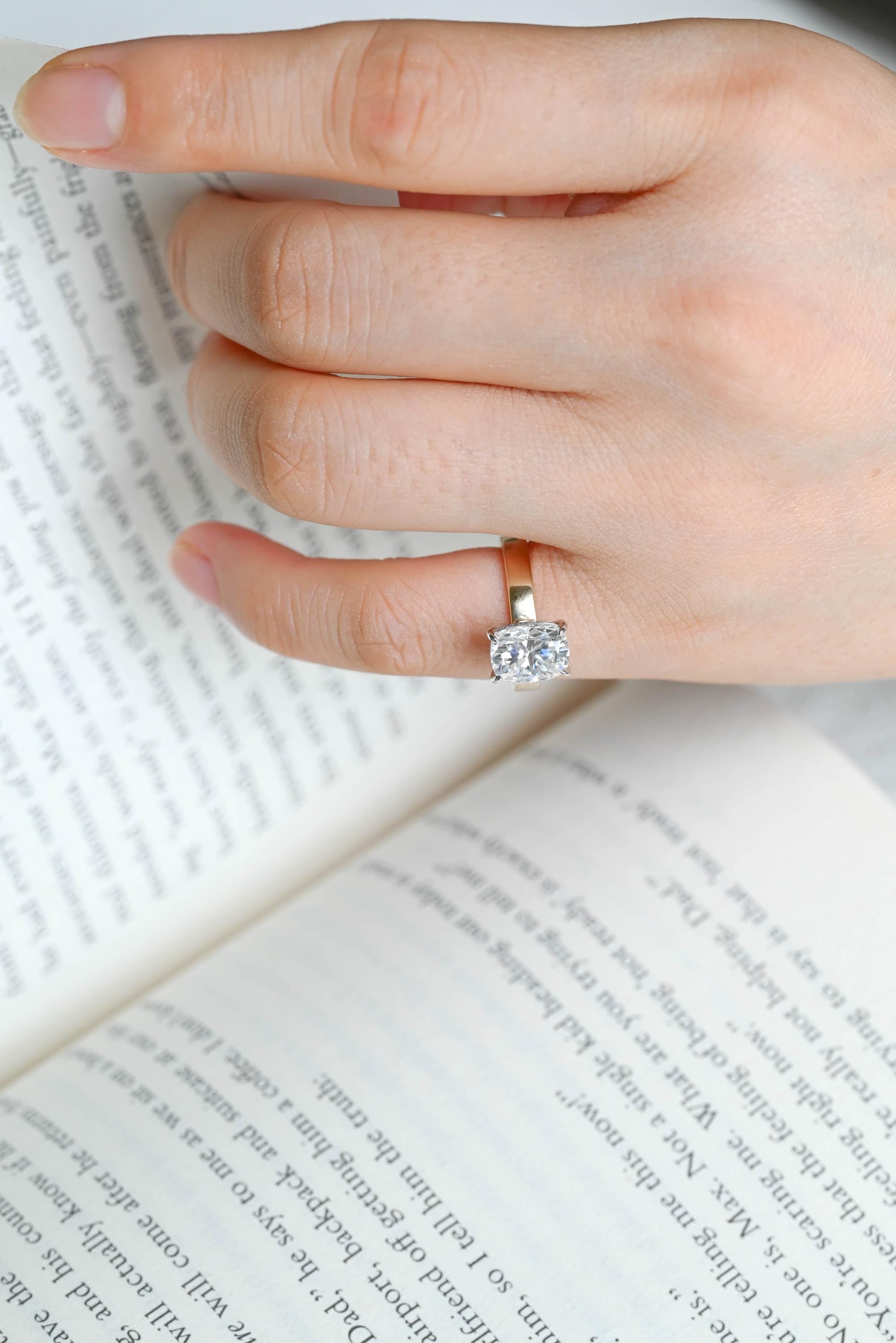 Crushed Ice Cut Elongated Cushion Cut Moissanite Engagement Ring, Solid Gold Cushion Wedding Ring, Hidden Halo Anniversary Moissanite Ring