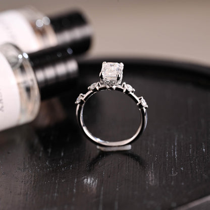 Solid Gold Hidden Halo Emerald Cut Moissanite Engagement Ring, Proposal Ring, Promise Ring, Wedding Ring, Anniversary Gift for Women Wife