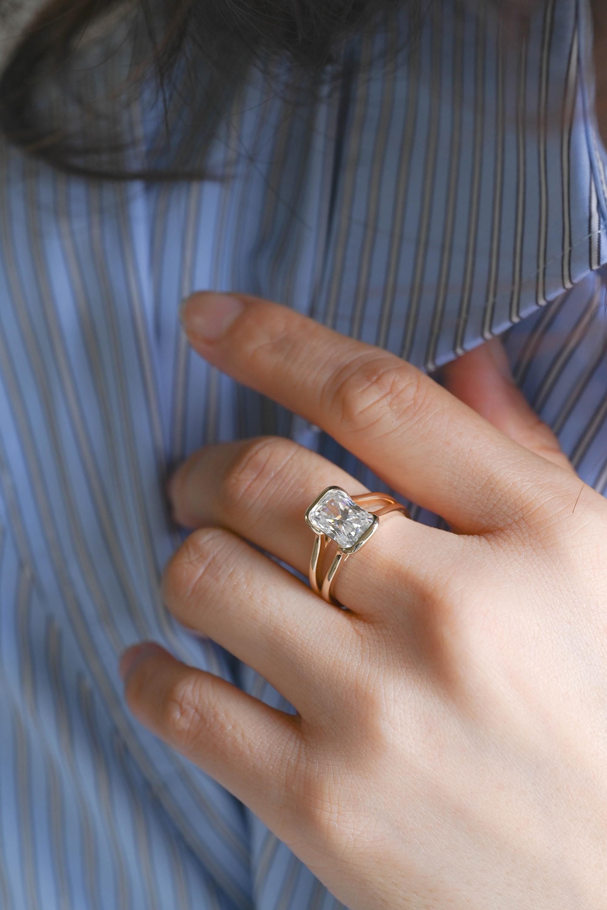Solid Gold Radiant Moissanite Engagement Ring, Anniversary Gift for Her
