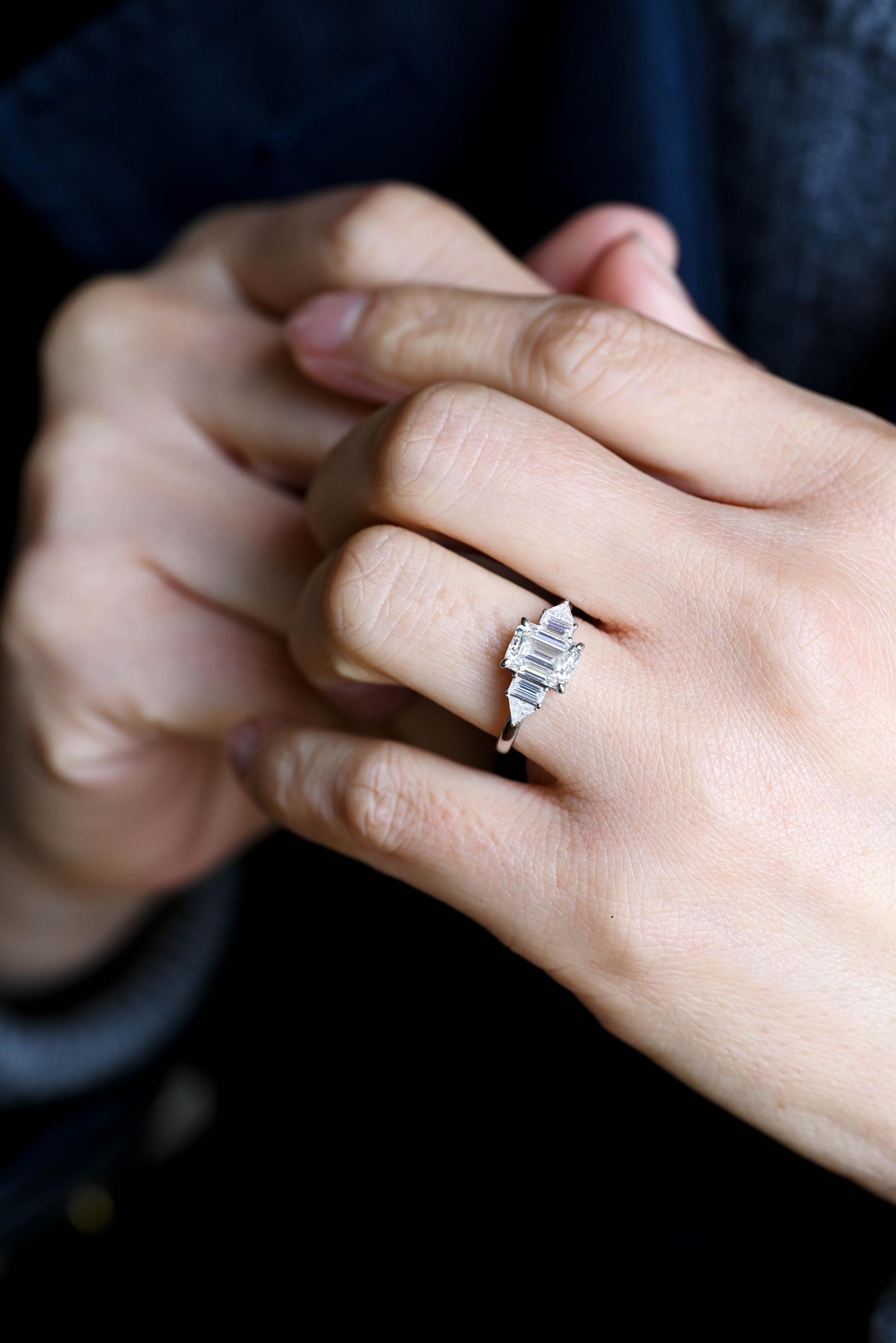 Solid Gold Emerald Cut Moissanite Engagement Ring, Proposal Ring, Promise Ring, Wedding Ring, Anniversary Gift Birthday Gift for Women Wife